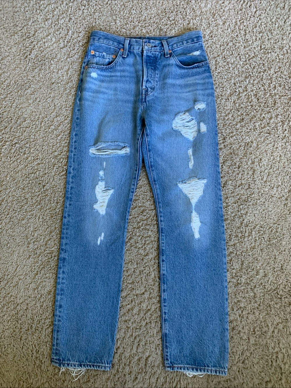 Levi’s 501 button fly high rise Womens size 27 straight leg denim blue jeans